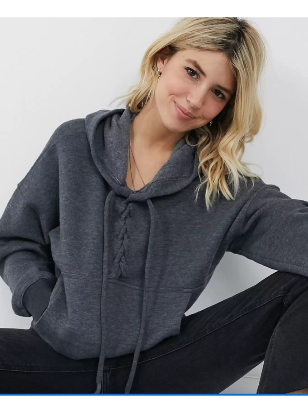 Free People Lace-Up Charcoal Hoodie